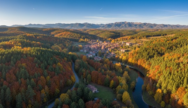 Vista panorámica de Covaleda, pueblo pinariego rodeado de bosques