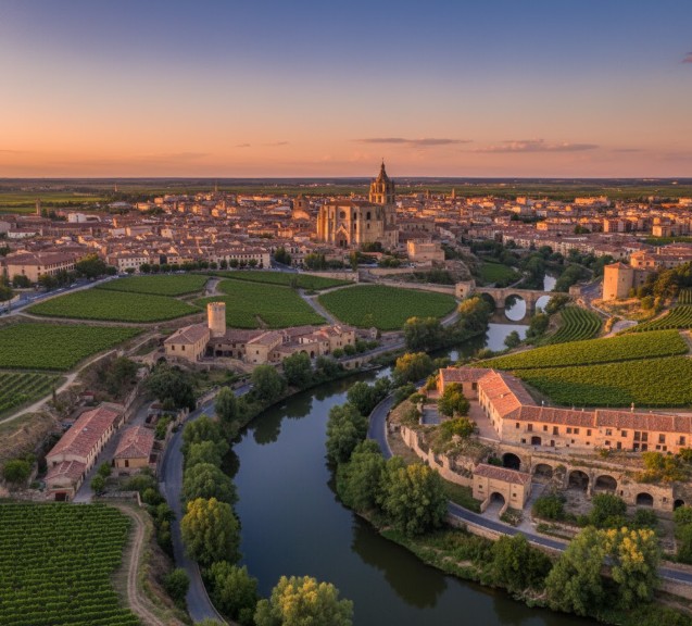 Vista panorámica de Aranda de Duero y el río Duero, con sus viñedos y bodegas