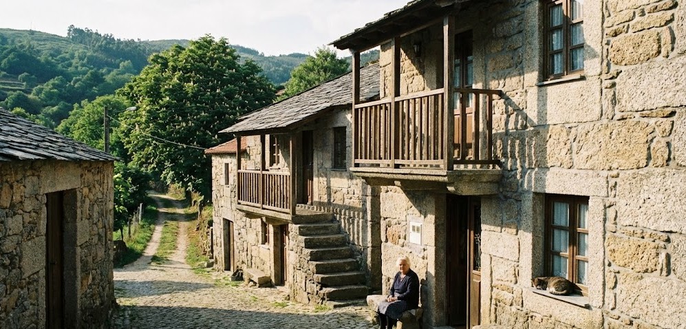 Casas de piedra tradicionales en la Aldeia de Couce, Valongo.
