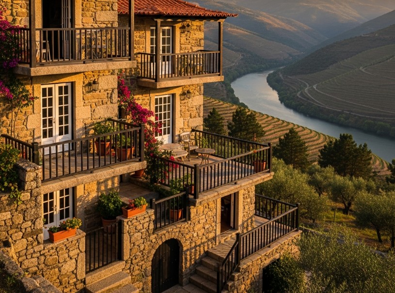 Casa de turismo rural tradicional en Mesão Frio, con vistas al valle.