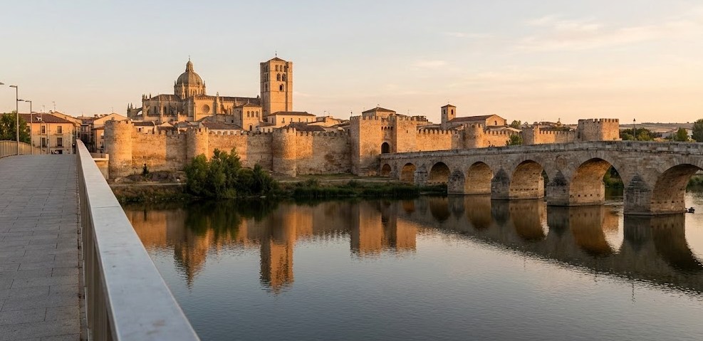 Atardecer sobre el Puente Nuevo de Zamora.
