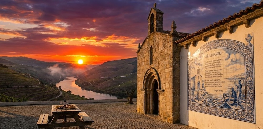 Puesta de sol espectacular sobre el río Duero desde São Leonardo de Galafura.