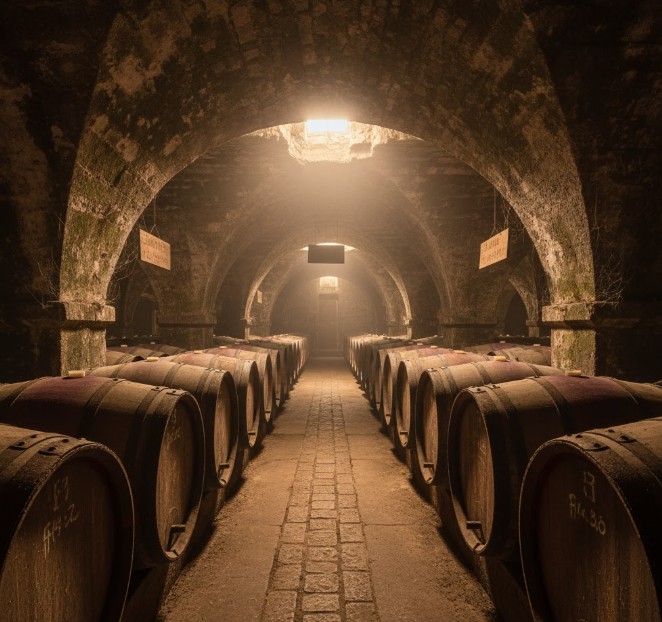 Interior de una bodega subterránea tradicional de la Ribera del Duero