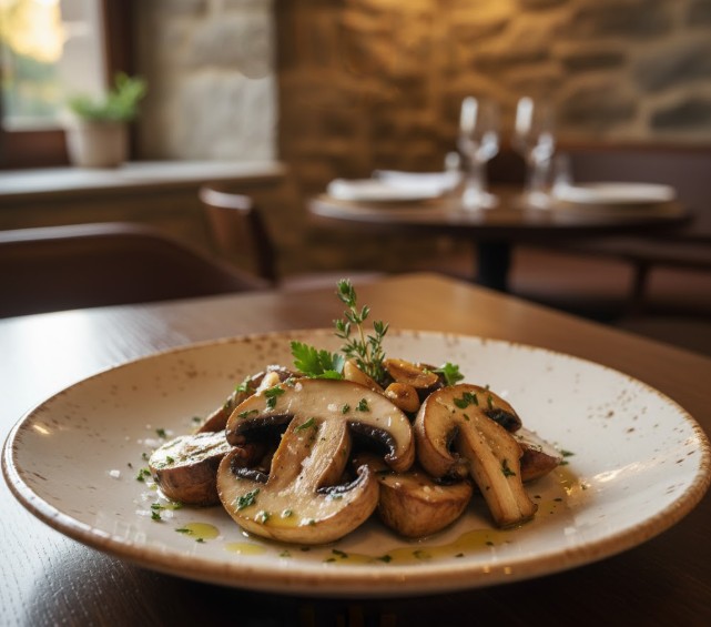 Plato de setas de temporada (Boletus) en Salduero
