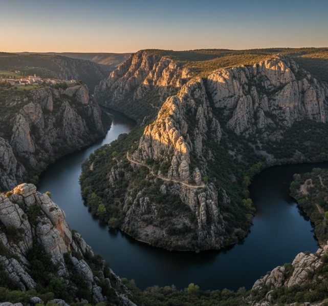 Acantilados de granito y el río Duero encajonado en los Arribes
