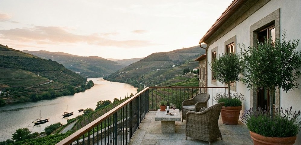 Terraza de la Casa de Casal de Loivos con vistas directas al río Duero.