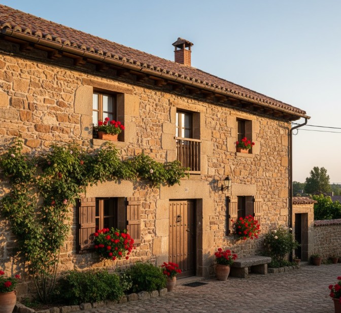 Casa rural tradicional con fachada de piedra en Simancas