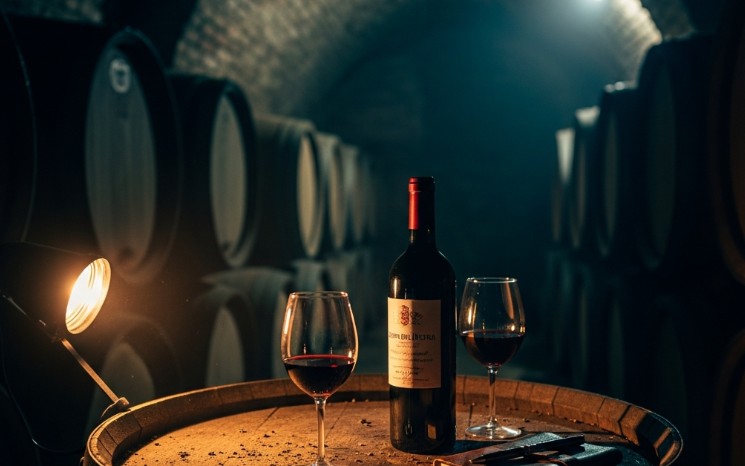 Cata de vino D.O. Ribera del Duero dentro de una bodega subterránea