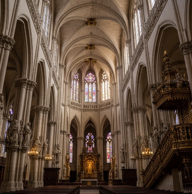 Interior de la Catedral de Burgos, con el cimborrio y la Escalera Dorada