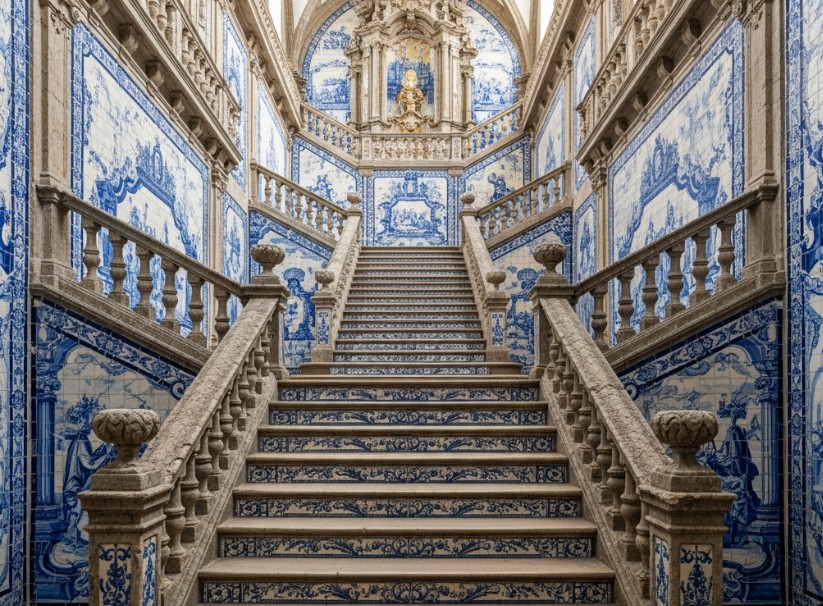 Escalera monumental del Santuario de Nossa Senhora dos Remédios en Lamego, cerca de Mesão Frio.
