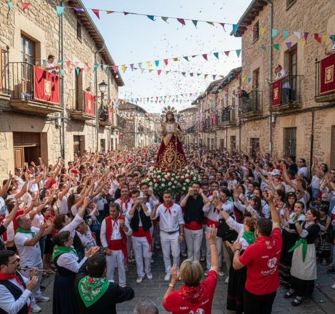 Ambiente de las fiestas de La Bajada de Jesús en Almazán, con gente en la calle