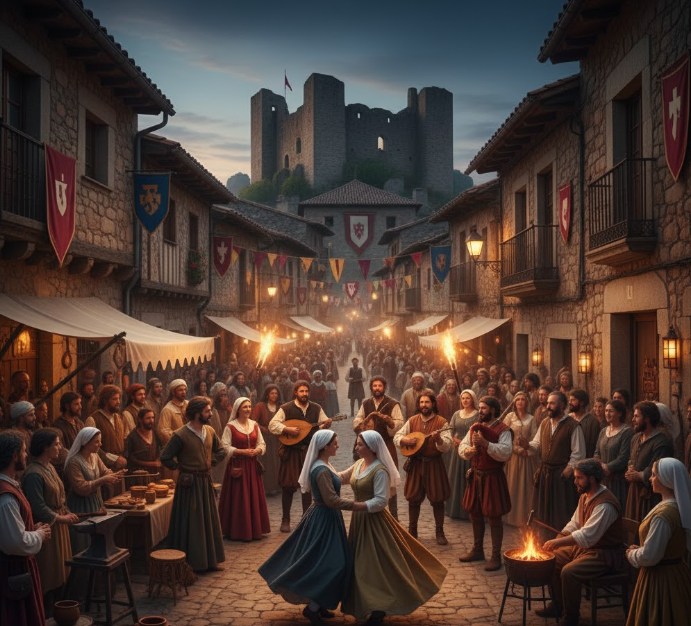 Fiesta tradicional en las calles de Calatañazor