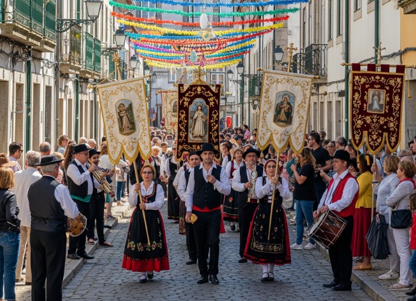 Ambiente festivo y multitudinaria verbena popular durante la Fiesta de São Pedro en Peso da Régua.