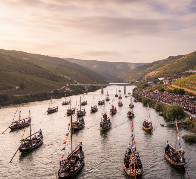 Procesión de São Pedro con barcos en el río Duero de Peso da Régua