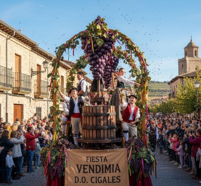Carroza y desfile de la Fiesta de la Vendimia en Cigales.