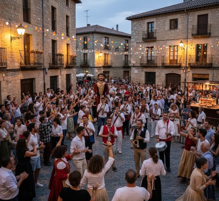 Gente disfrutando de las fiestas tradicionales en Roa de Duero