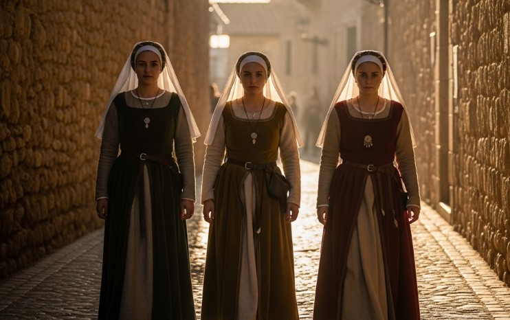 Jóvenes vestidas de doncellas en las fiestas del Salvador en Simancas