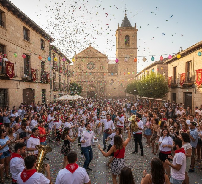 Ambiente festivo y gente en las calles durante las fiestas de Tudela de Duero