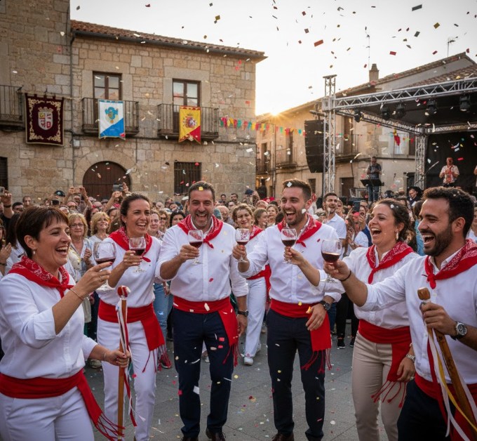 Grupo de personas celebrando una fiesta tradicional en Langa de Duero
