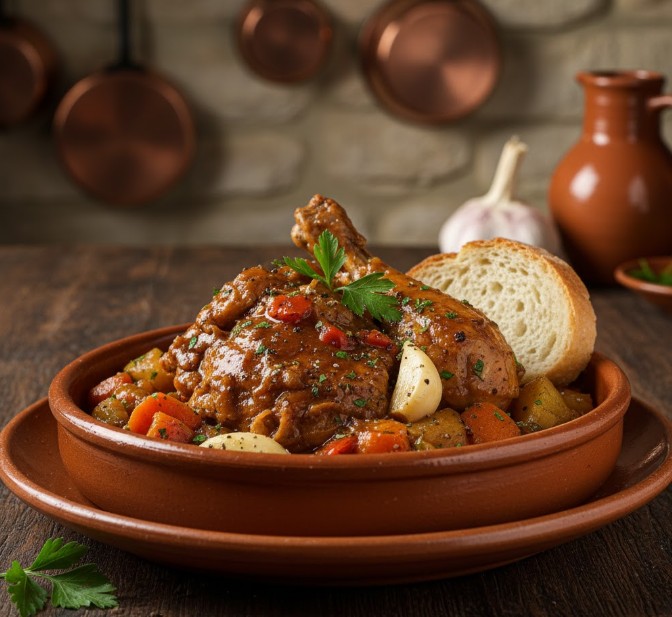 Plato de Gallo Turresilano, guiso tradicional de Tordesillas.