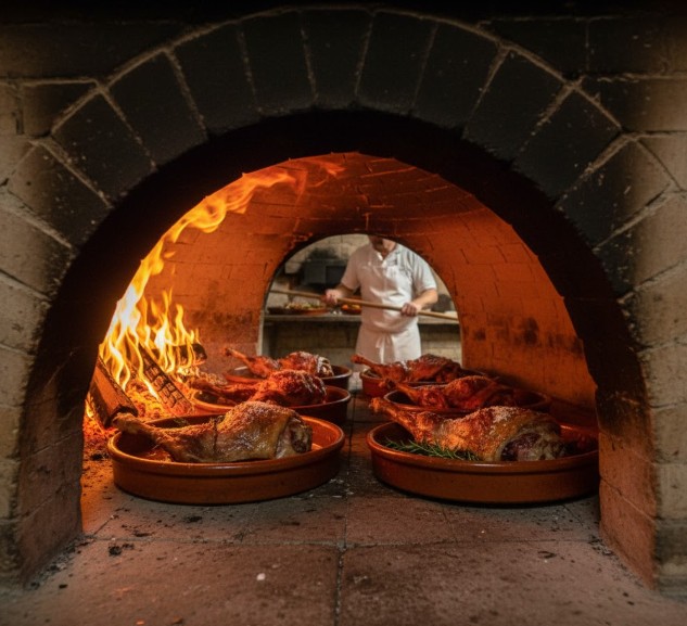 Horno de leña de un asador tradicional de lechazo en Aranda de Duero