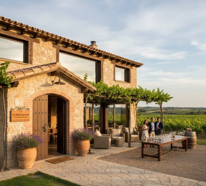 Fachada de un hotel boutique de enoturismo en la D.O. Rueda