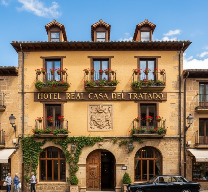 Fachada de un hotel tradicional en el centro de Tordesillas