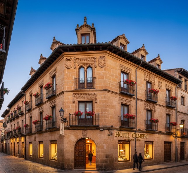 Fachada de un hotel céntrico en Valladolid con arquitectura tradicional
