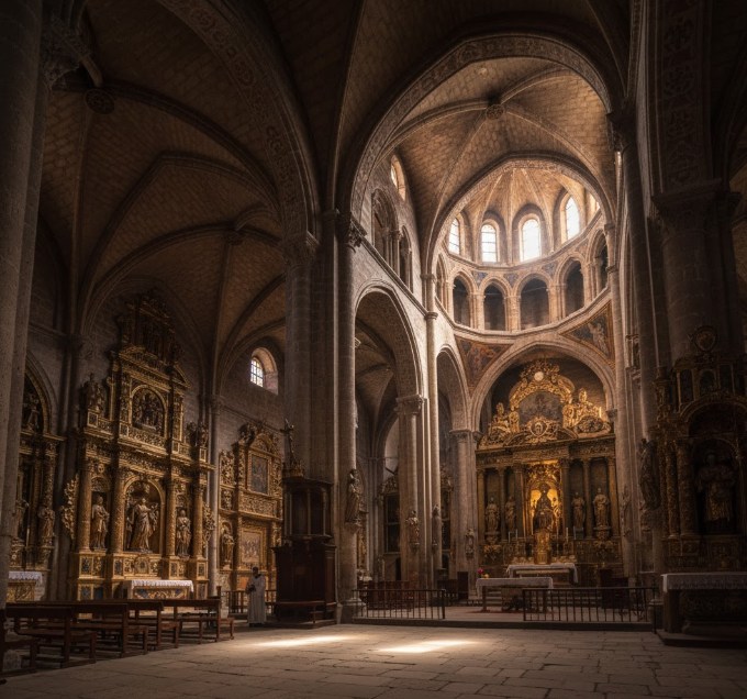 Interior de la Catedral de Zamora con sus naves y capillas laterales