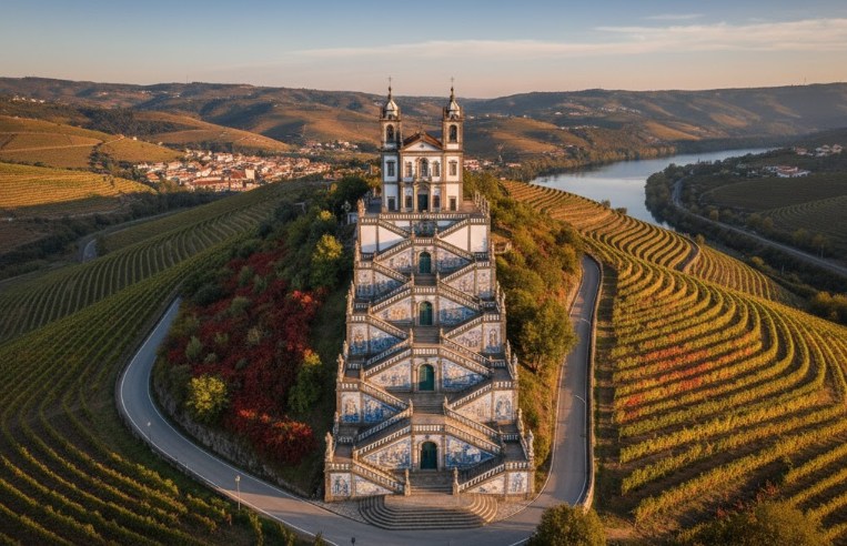 Santuario de Nossa Senhora dos Remédios y viñedos en Lamego
