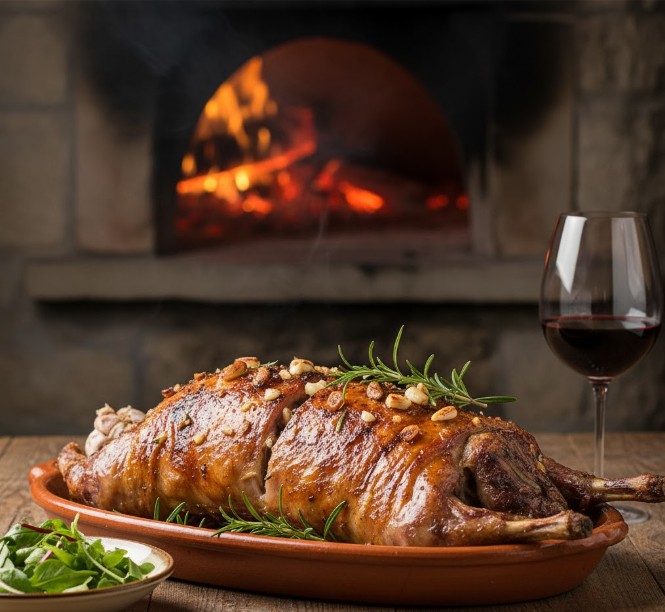 Lechazo asado en horno de leña, plato típico de Lerma y la ribera del Arlanza