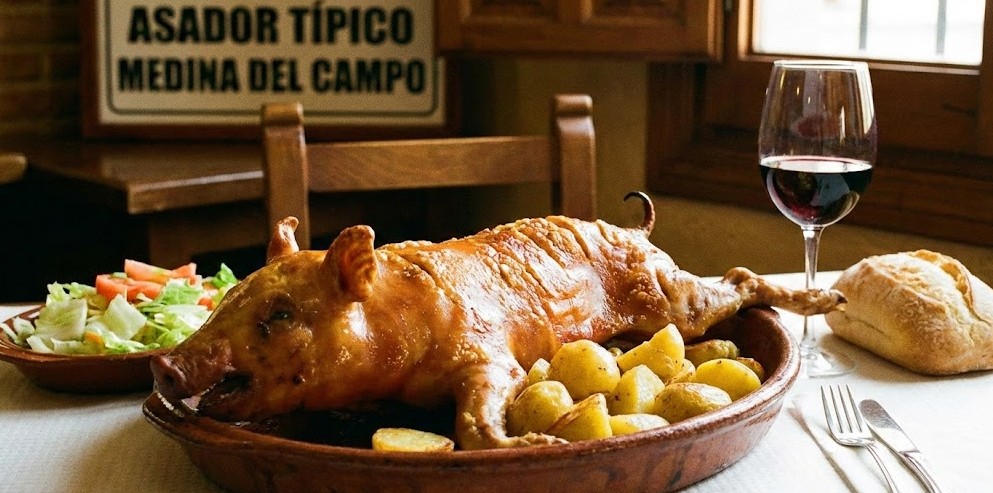Plato de cochinillo o tostón asado, típico de Medina del Campo.