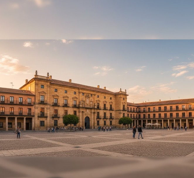 Vista panorámica de la Plaza Mayor y el Palacio Ducal de Lerma (Burgos)