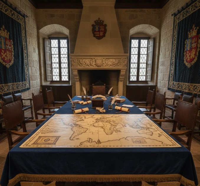 Réplica del mapa y la sala de la firma del Tratado de Tordesillas.