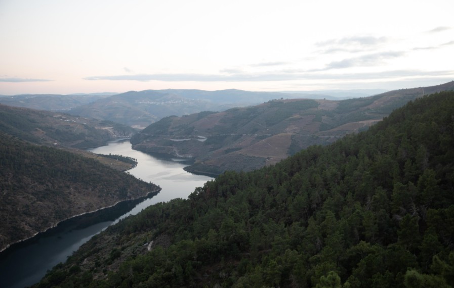 Vista panorámica del meandro del río Duero desde el Miradouro do Ujo.