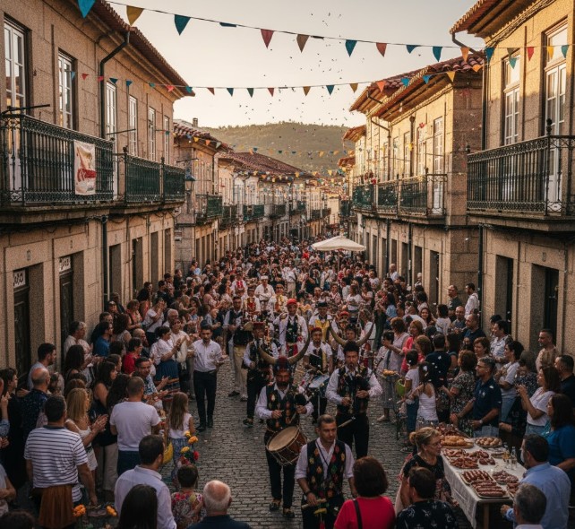 Calles del casco histórico de Miranda do Douro durante las fiestas