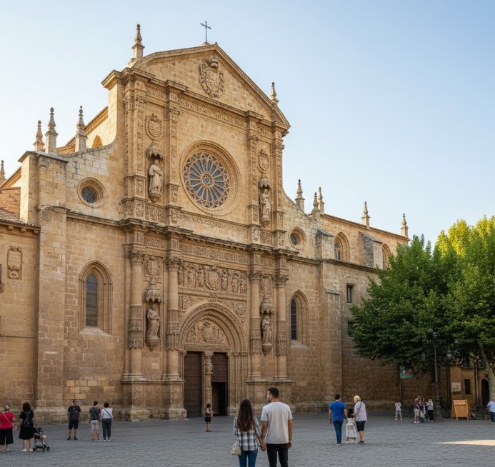 Monasterio de San Benito en Valladolid, fachada gótico-renacentista y plaza.
