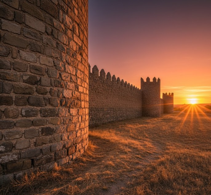 Fotografía de la muralla medieval de Almazán al atardecer