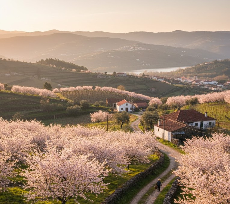 Cerezos y paisaje rural en Resende