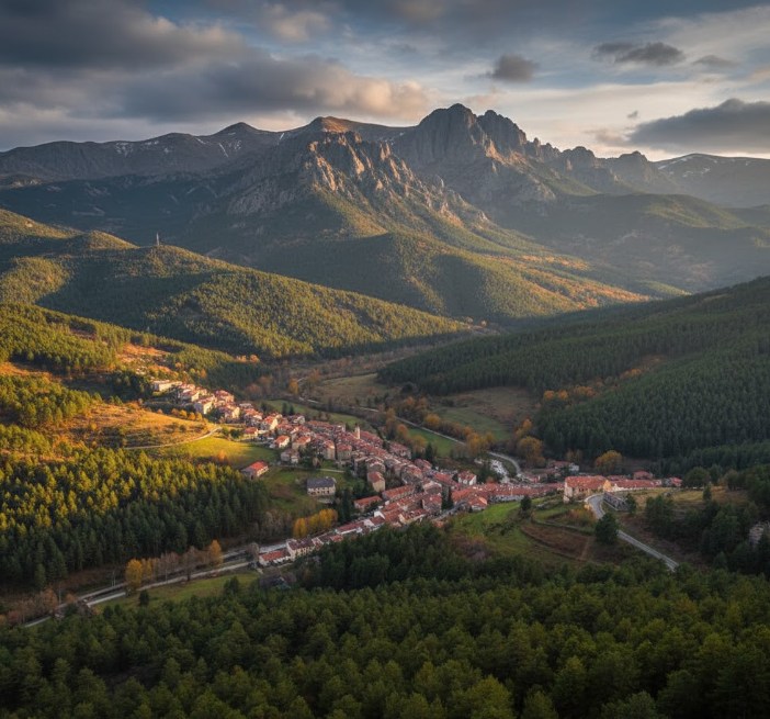 Panorámica de Duruelo de la Sierra y Picos de Urbión