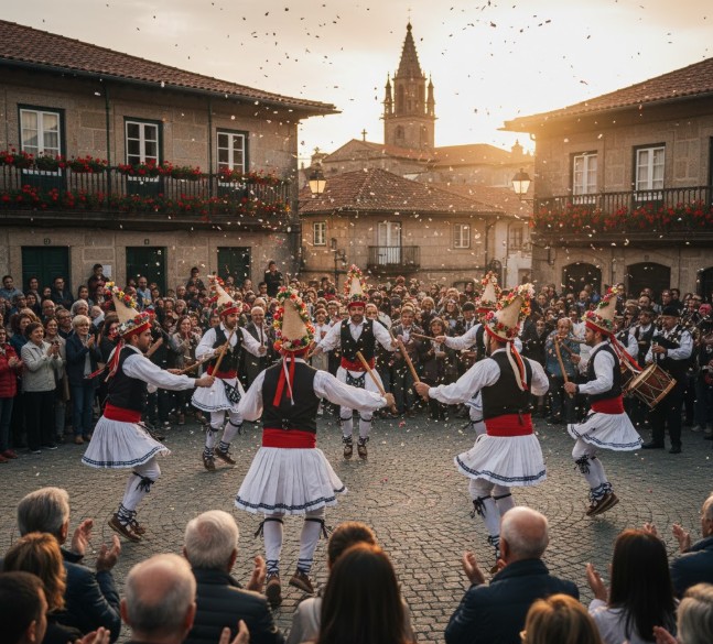 Danza de los Pauliteiros de Miranda en una fiesta tradicional