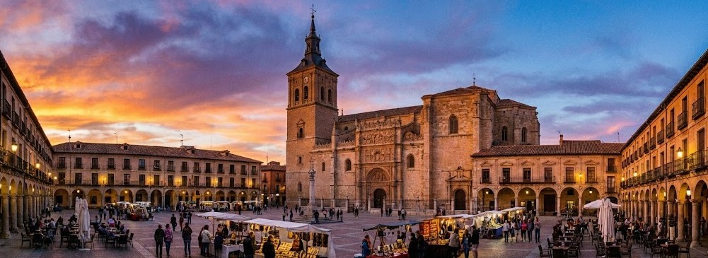 La inmensa Plaza Mayor de la Hispanidad en Medina del Campo con la Colegiata.