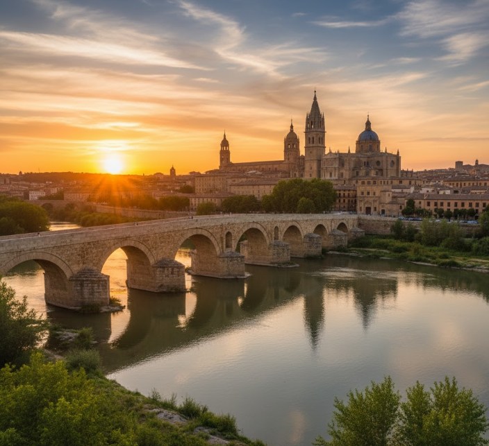 Puente Romano sobre el río Tormes al atardecer