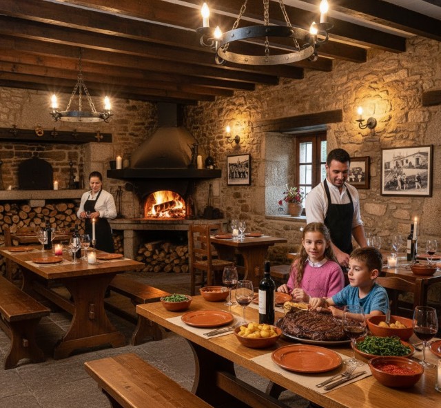 Interior de un restaurante tradicional en Miranda do Douro