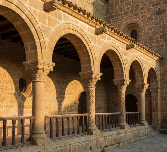 Detalle de la galería porticada románica de la Iglesia de San Miguel en San Esteban de Gormaz