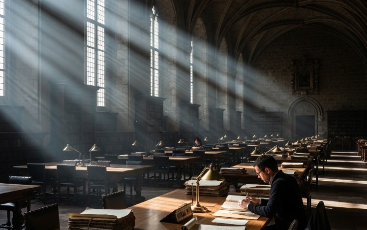 Sala de investigadores del Archivo de Simancas, con documentos