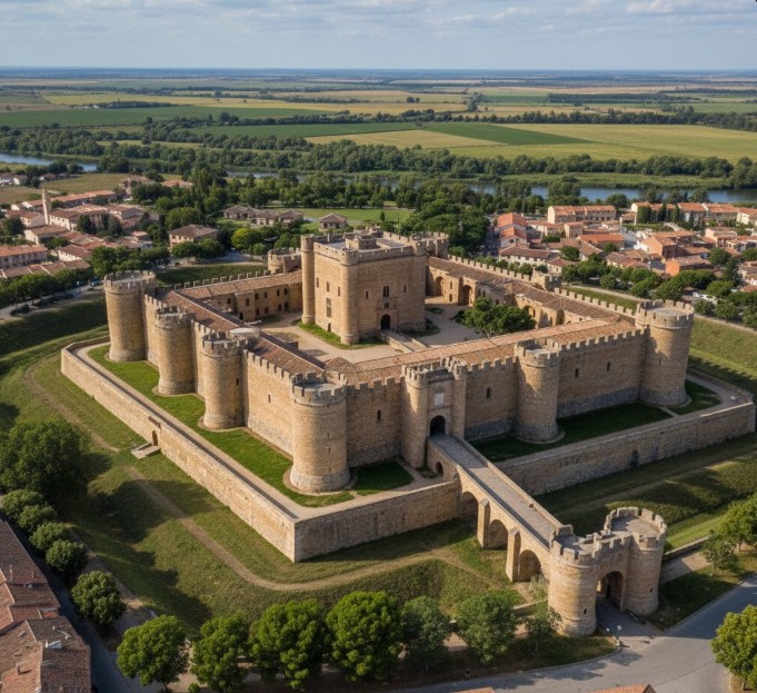 Vista aérea del Archivo General de Simancas, un imponente castillo fortificado en Castilla y León