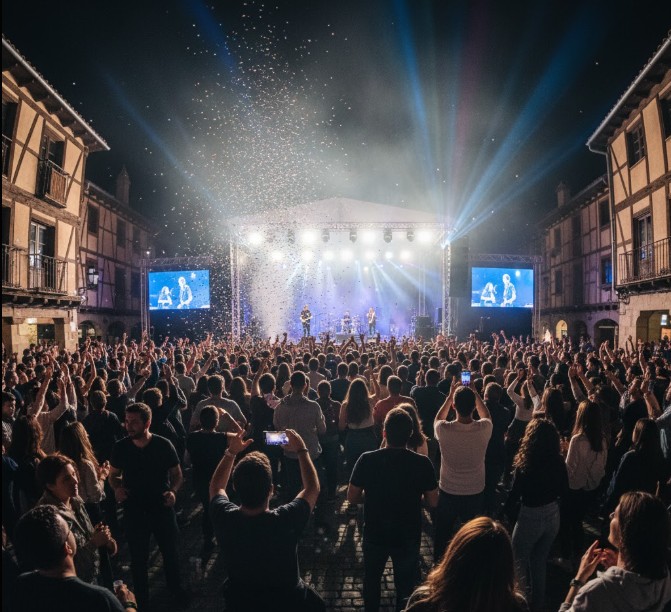 Público bailando en la Plaza del Trigo de Aranda de Duero durante el Sonorama