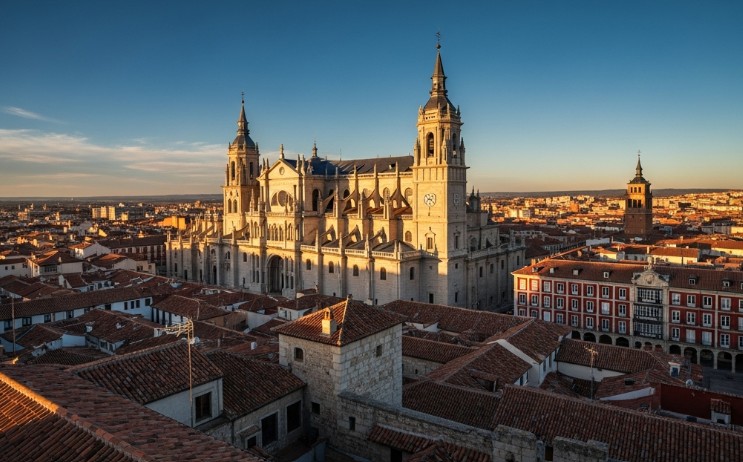 Vista panorámica del centro histórico de Valladolid con la Catedral y la Plaza Mayor al fondo