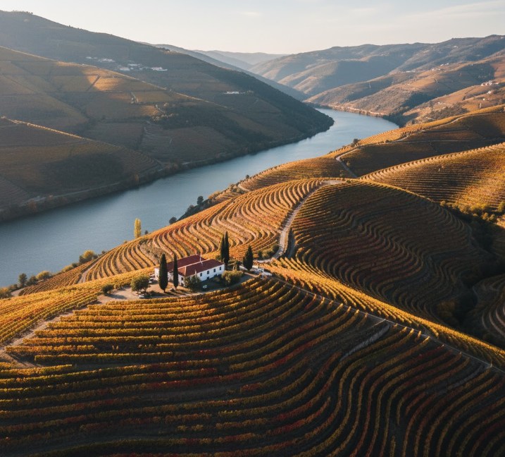 Viñedos del Douro en Lamego, con el río Duero de fondo.